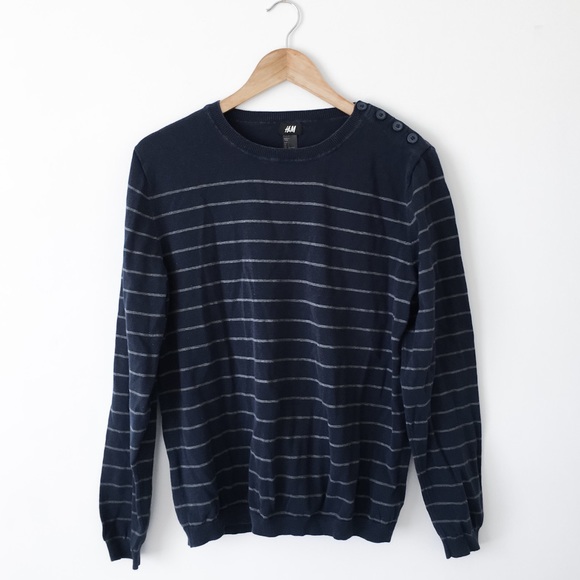 H&M Striped Button Shoulder Crewneck Sweater - Picture 2 of 7